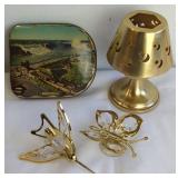 Brass Figurines, Candle Holder, and Metal Box