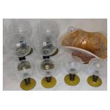 Etched Stemware and Carnival Glass Bowl