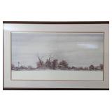 Framed Snowy Farm Landscape Print