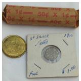 1910 Canada 5 Cent Silver Coin with Extras