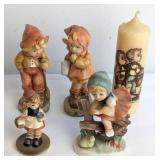 Hummel-Style Figurines and Candle Set