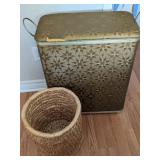 Metal Hamper and Woven Wastebasket Set