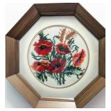 Framed Floral Cross-Stitch Artwork