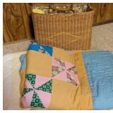 Patchwork Quilt With Wicker Basket