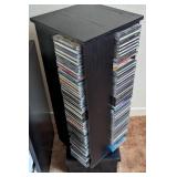 Black Wood Media Storage Tower with CDs