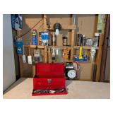 Red Metal Toolbox With Assorted Tools