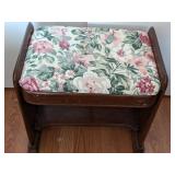 Wooden Bench With Floral Upholstery
