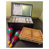 Wooden Jewelry Box, Decor Box, and Maracas Set