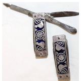 Enameled Pocket Knives with Bird Motif