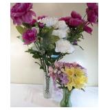 Artificial Floral Arrangements with Glass Vases