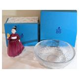 Royal Doulton Figurine and Birks Glass Bowl Set