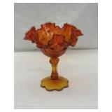 Vintage Fenton Amberina Glass Ruffle Candy Dish