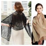 Floral Black & Silky beige Shawls/Scarfs