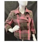 Cozy Lined Pink Plaid Jacket Pea Coat Large