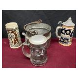 Antique Beer Steins and Bucket