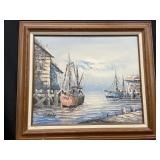 Florence Fishing Boat at Dock Framed Oil Painting