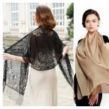 Womenï¿½s Shawl/Scarfs Black Floral & Silky Beige