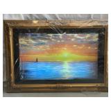 Vintage Motion Light Up Ocean Sunset Picture