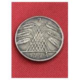 1924-J Germany 10 Reichspfennig Coin