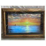 Vintage Motion Light Up Ocean Sunset Picture