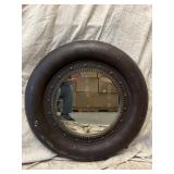 Round Vintage Mirror with Leather Frame