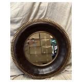 Round Vintage Mirror with Leather Frame
