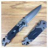 9' Pocket Knife, Black and Stainless Steel