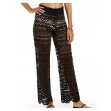 Black Scalloped Crochet Cover Up Pants Extra Small