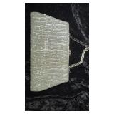 Silver Clutch Purse, Rose Decal, Rhinestone Strap