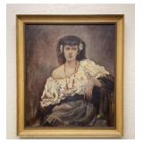 Vintage Female Portrait Oil on Canvas Framed