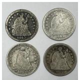 Lot of 4 Silver Seated Liberty Half Dimes H10c