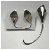 Vintage Sterling Lily Earrings and Brooch Pin