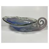 Light Blue Abstract Art Glass Handled Bowl
