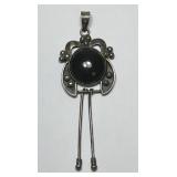Sterling & Black Cabochon Dangle Pendant