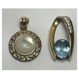 Pair Sterling Silver Gold Plated Pendant & Charm