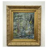 Impressionistic Forest Scene Oil on Canvas Framed