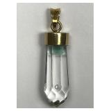 14K Terminated Crystal Clear & Emerald Pendant
