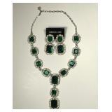 Vintage Faux Emerald & Diamond Choker & Earrings