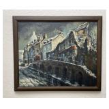Vintage Street Scene Signed Oil on Canvas Framed
