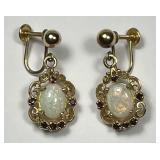 14K Gold Opal & Garnet French Screw Earrings