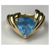 14K Gold Topaz Trillium Cut Ring Sz 9