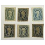 Lot of 6 Confederate Ten Cent 10c Stamps Unused