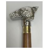 Animal Head Metal Handle Walking Stick 37"