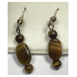 Cabochon Tiger Eye Dangle Earrings Gold Filled