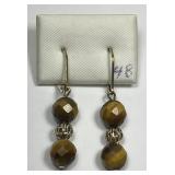 Facet Cut Tiger Eye Dangle Earrings Gold Filled