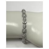 Ladies Sterling & Clear Gemstone 8.5" Bracelet