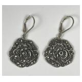 Ladies Sterling Silver Floral Marcasite Earrings