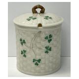 Belleek Condiment Jar w/ Lid Early Black Stamp
