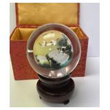 Reverse Hand Painted Glass Sphere Cranes w/Base