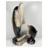 Pair of Stone Carved Dolphin Sculptures